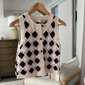 Sézane Sleeveless Cardigan Vest - Cream & Black